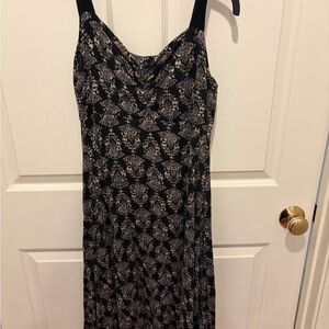 Black and Cream Floral Scoop Neck Midi Dress size Large